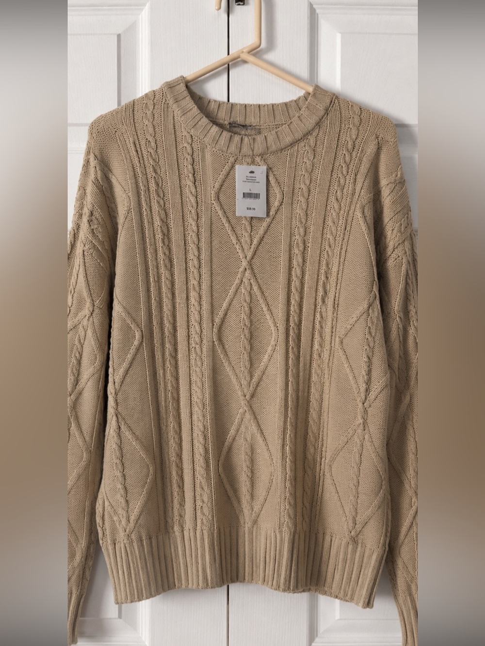 Cotton On Beige Cable Knit Crew Neck Sweater men's L NWT